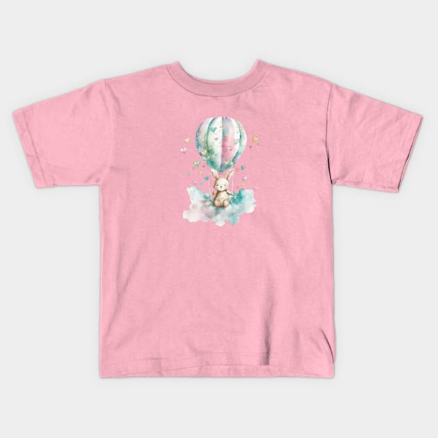 Rabbit and hot air balloon Kids T-Shirt by NATLEX